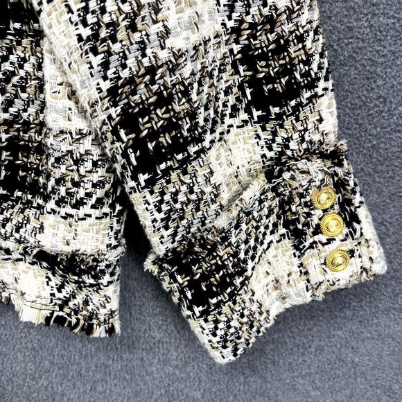Zara Blazer Cropped Women Medium black beige Plaid Tweed Jacket Blogger Favorite - Picture 7 of 16